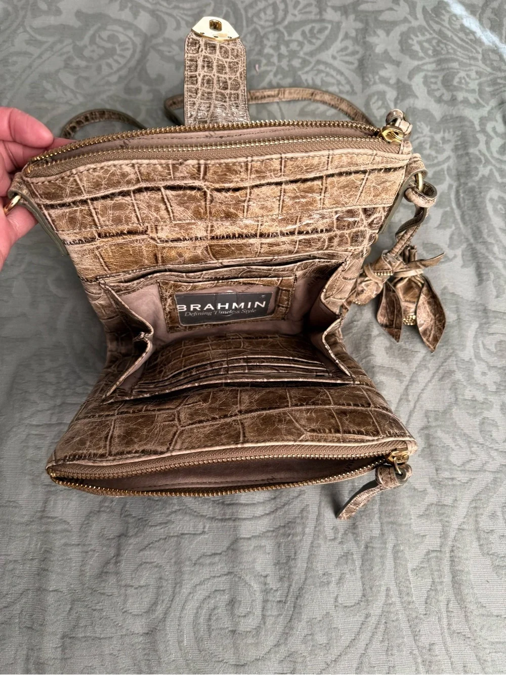 Brahmin Croc-Embossed Crossbody Bag - Taupe Brown